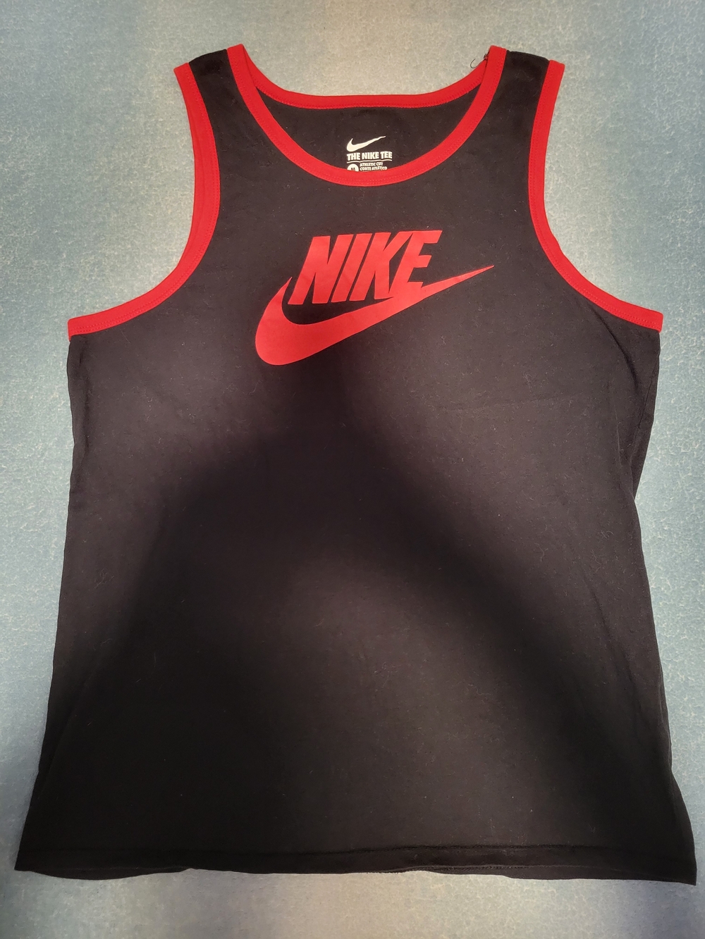 Nike Men's Black Tank Top with Red Logo and Trim